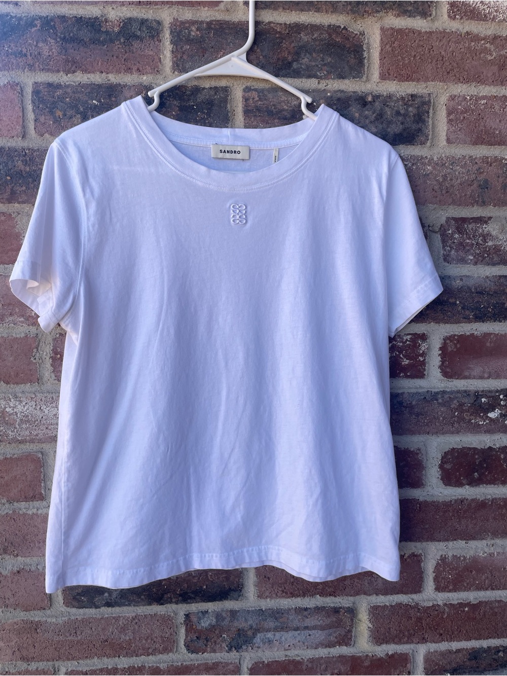 Sandro White Embroidered Logo Short-Sleeve Tee